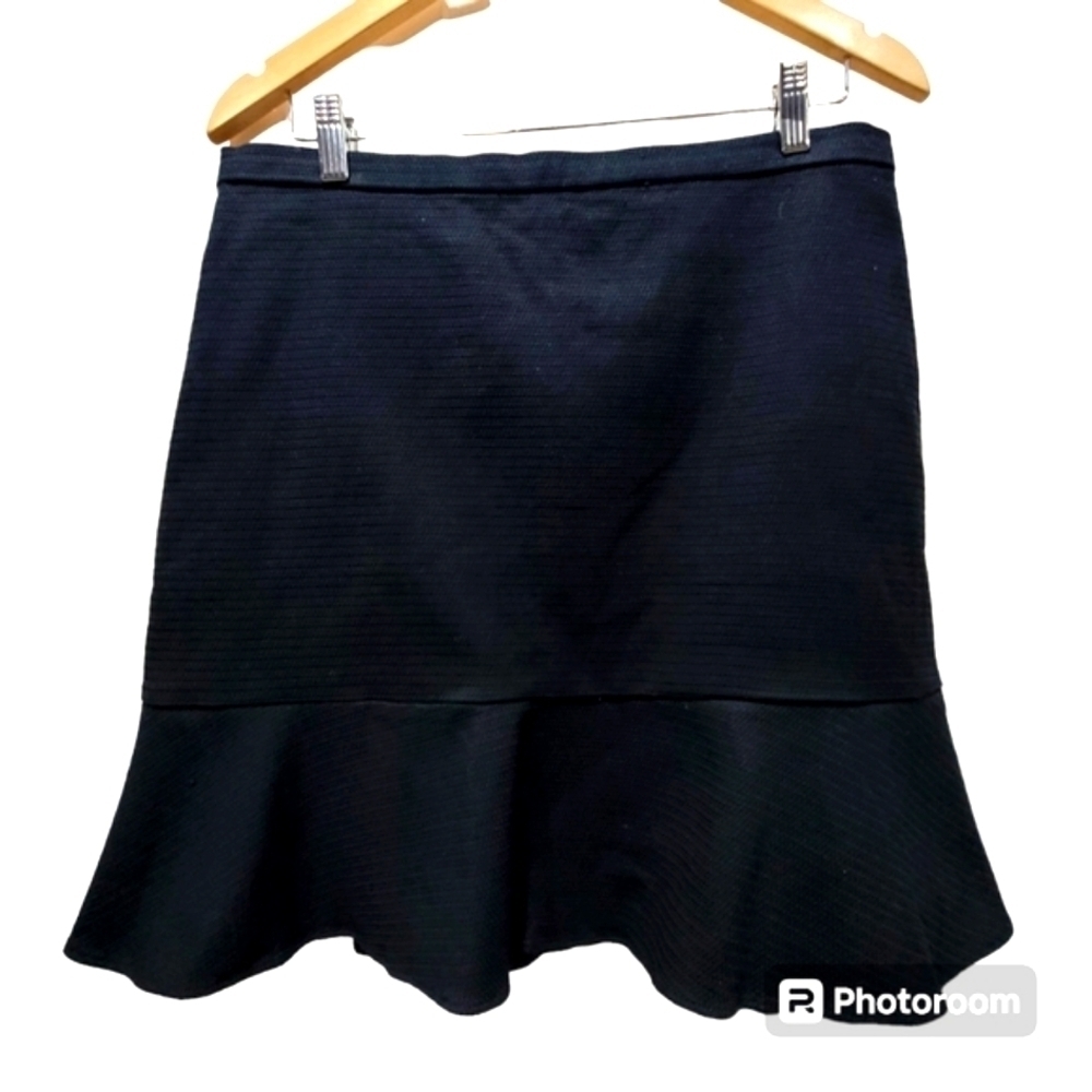 Ann Taylor 12P Cotton Blend Black Ruffle Hem Midi Skirt Office Career Wardrobe